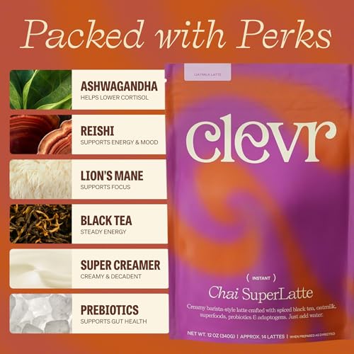 Instant Tea Latte Superfood Powder Blend with Oat Milk Lion’s Mane Reishi Mushroom 14 Servings
