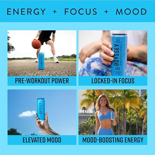 Functional Energy Drink Focus Cognition Mood Support Adaptogen Drink Green Tea Caffeine Lion’s Mane Cordyceps L Theanine Ginseng 12 Pack