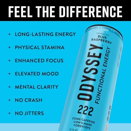 Functional Energy Drink Focus Cognition Mood Support Adaptogen Drink Green Tea Caffeine Lion’s Mane Cordyceps L Theanine Ginseng 12 Pack