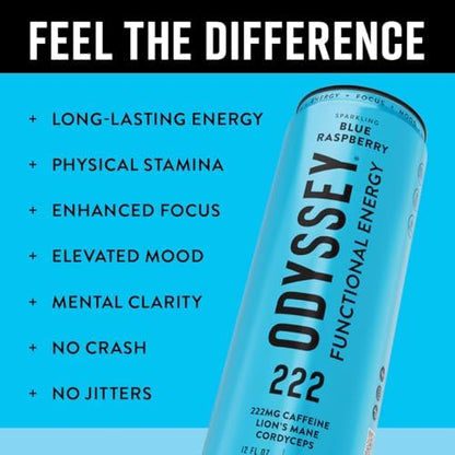 Functional Energy Drink Focus Cognition Mood Support Adaptogen Drink Green Tea Caffeine Lion’s Mane Cordyceps L Theanine Ginseng 12 Pack