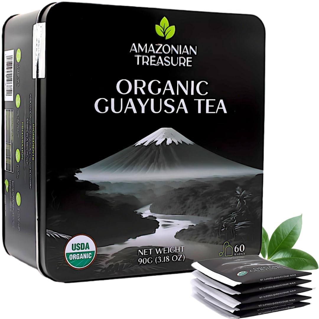 Organic Guayusa Tea Bags with Natural Caffeine Energy Focus Tin 60 Count