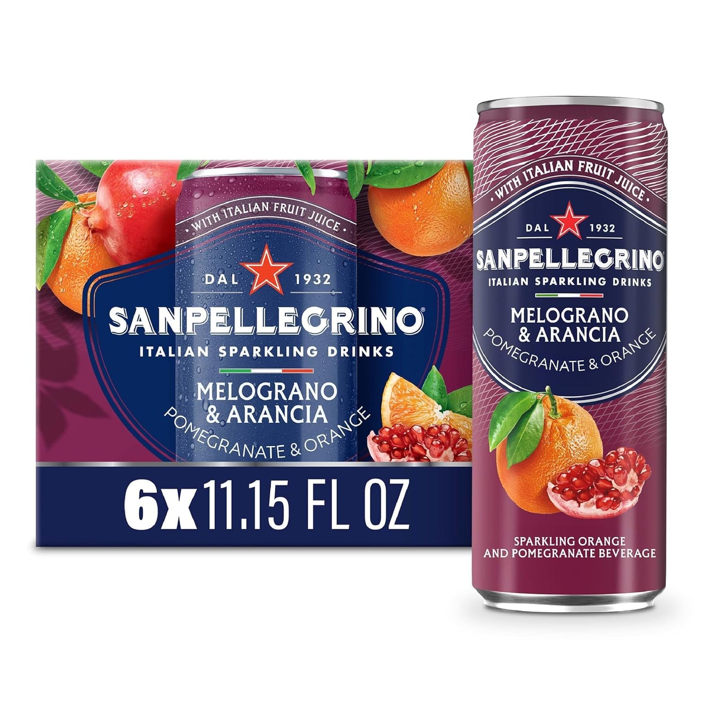 Sparkling Fruit Beverage Variety Pack Blood Orange Lemon Prickly Pear Pomegranate Cans 11.15oz Pack of 24