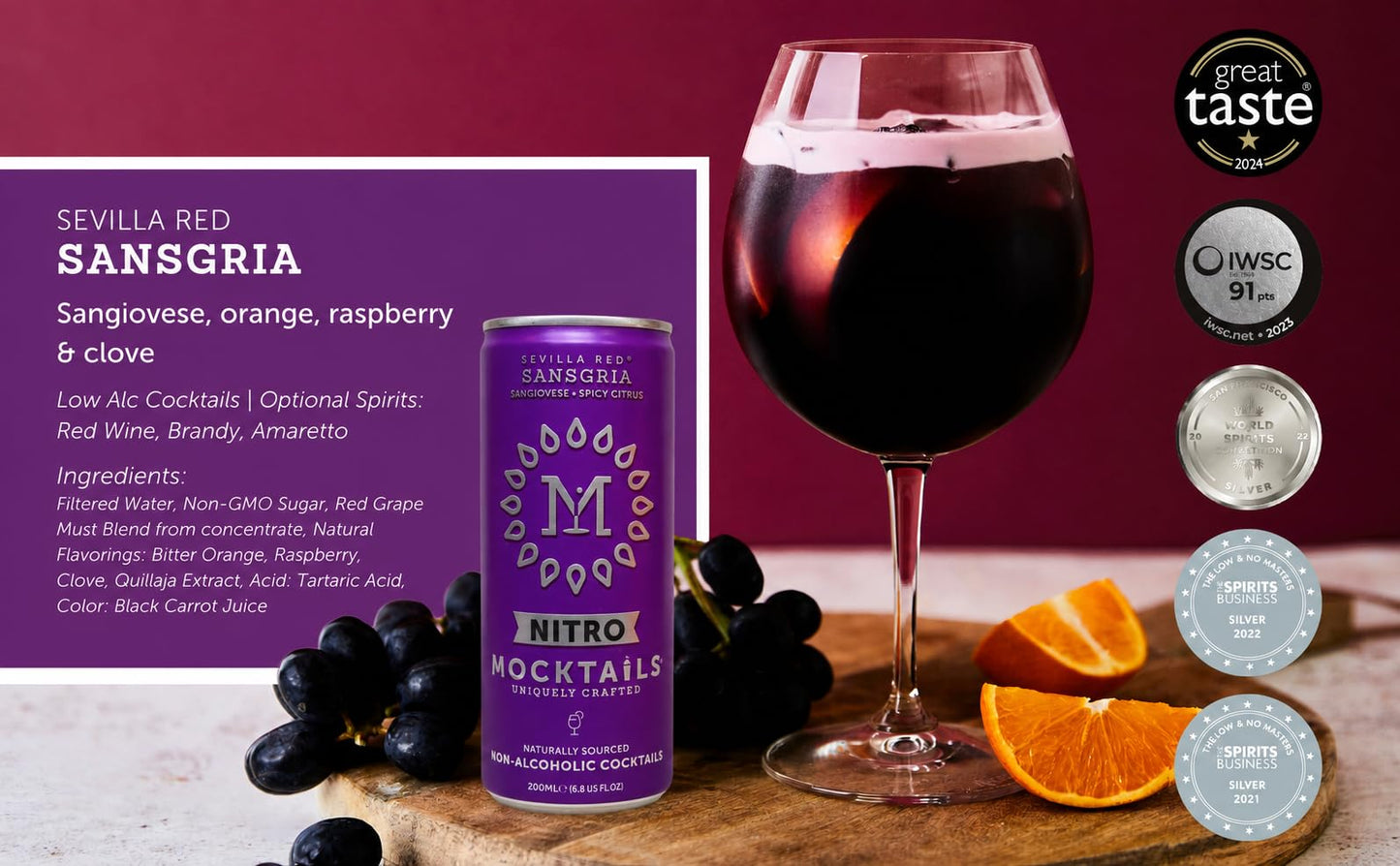 Nitro Mocktail Variety Pack Non Alcoholic Low Calorie Vegan Non GMO Canned Drinks 200ml Pack of 12
