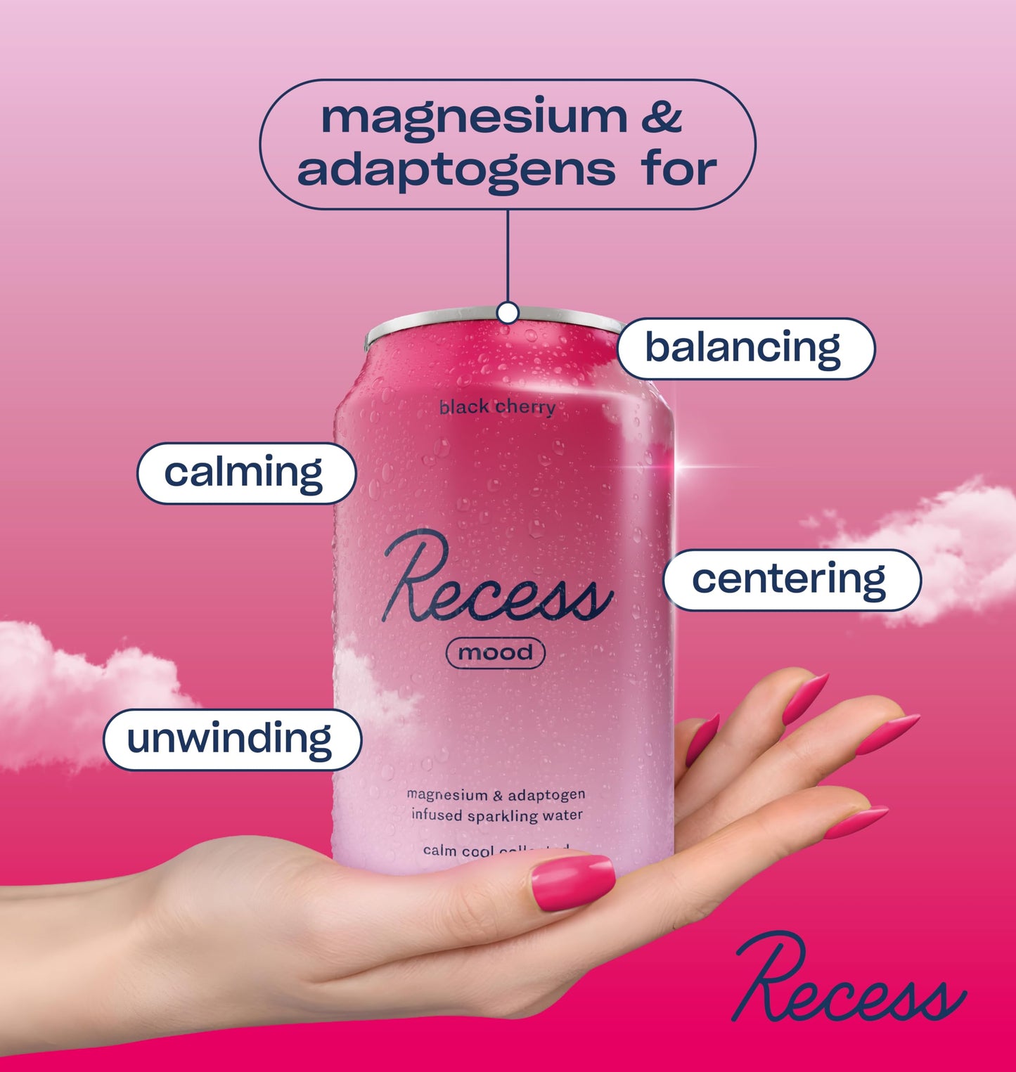Recess Mood Magnesium Supplement Drink Calming Beverage, 12 Ounce, Pack of 12