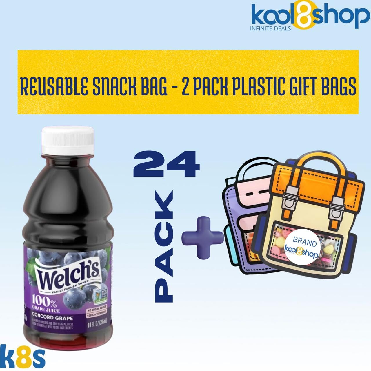 Juice Drink Bottle Variety Pack 10oz 24 Pack with Reusable Snack Bags Fruit Beverage Bottled Drinks