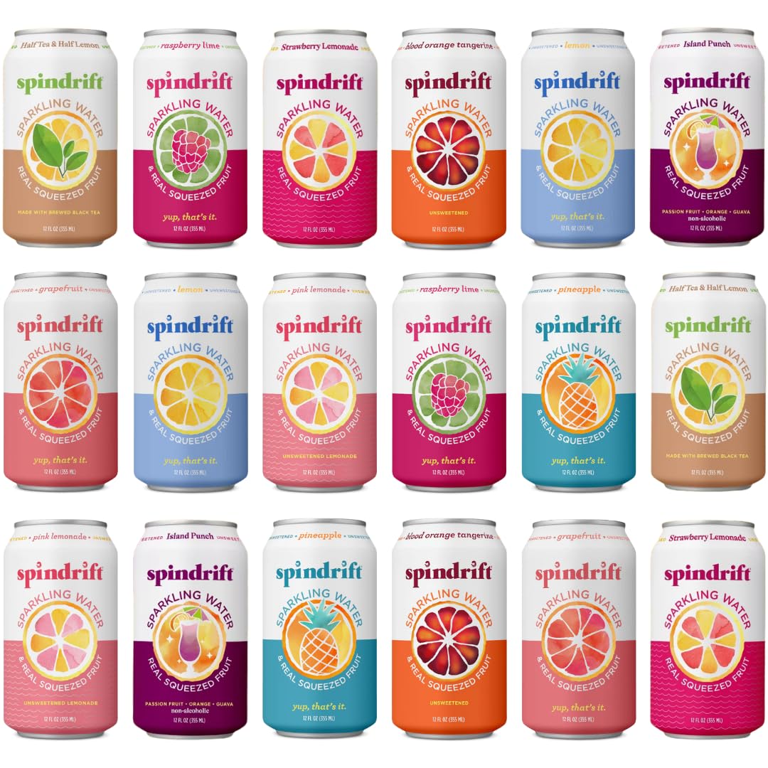 Sparkling Water Variety Pack Real Squeezed Fruit 12oz Cans Pack of 18 9 Flavors