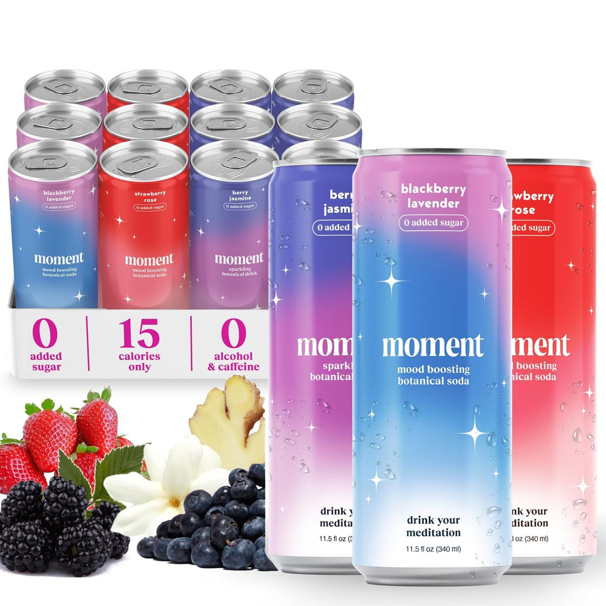 Botanical Sparkling Soda Adaptogen Drink Calm Clarity Relaxation L Theanine Ashwagandha Sugar Free Caffeine Free