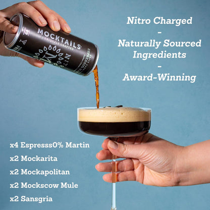 Nitro Mocktail Variety Pack Non Alcoholic Low Calorie Vegan Non GMO Canned Drinks 200ml Pack of 12