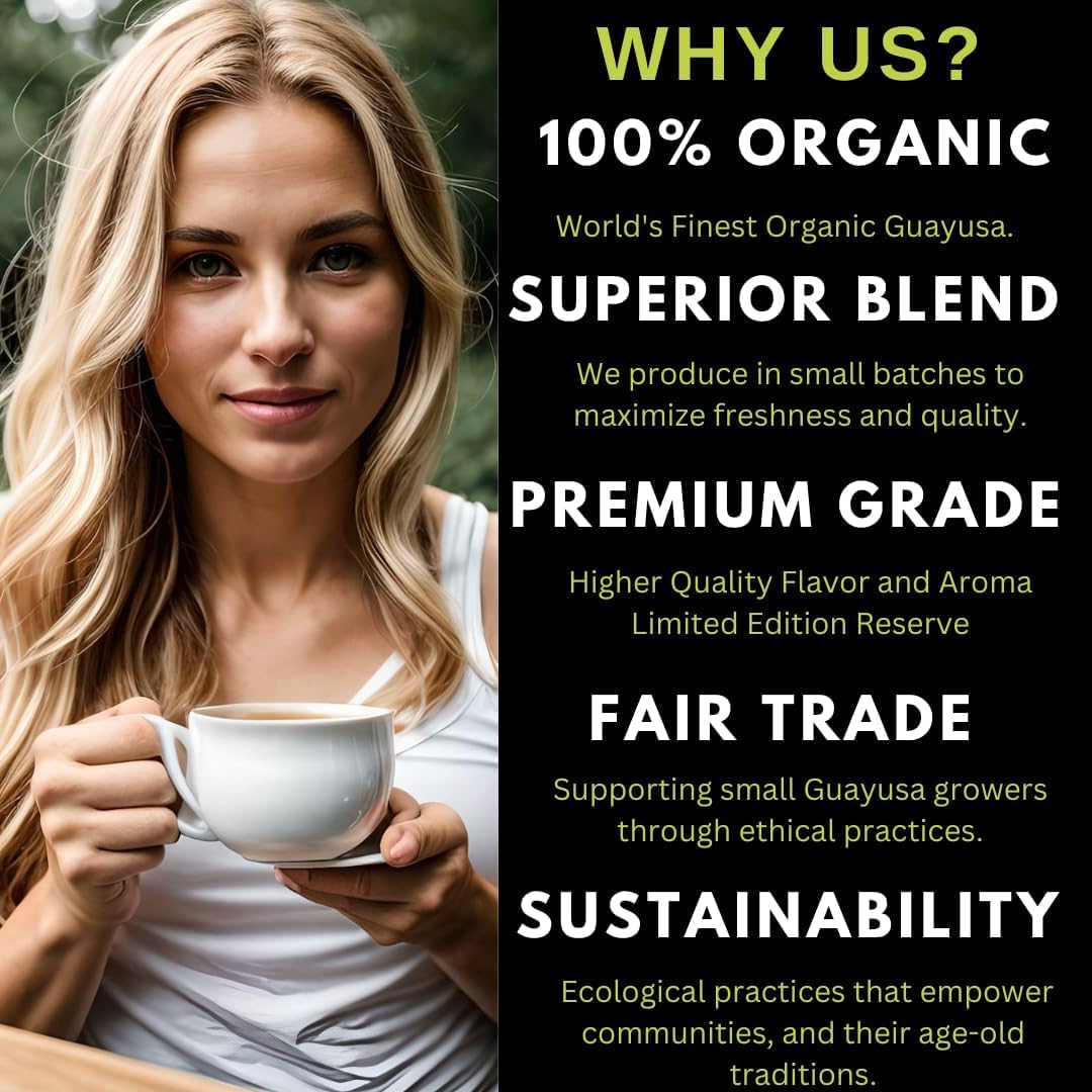 Organic Guayusa Tea Bags with Natural Caffeine Energy Focus Tin 60 Count