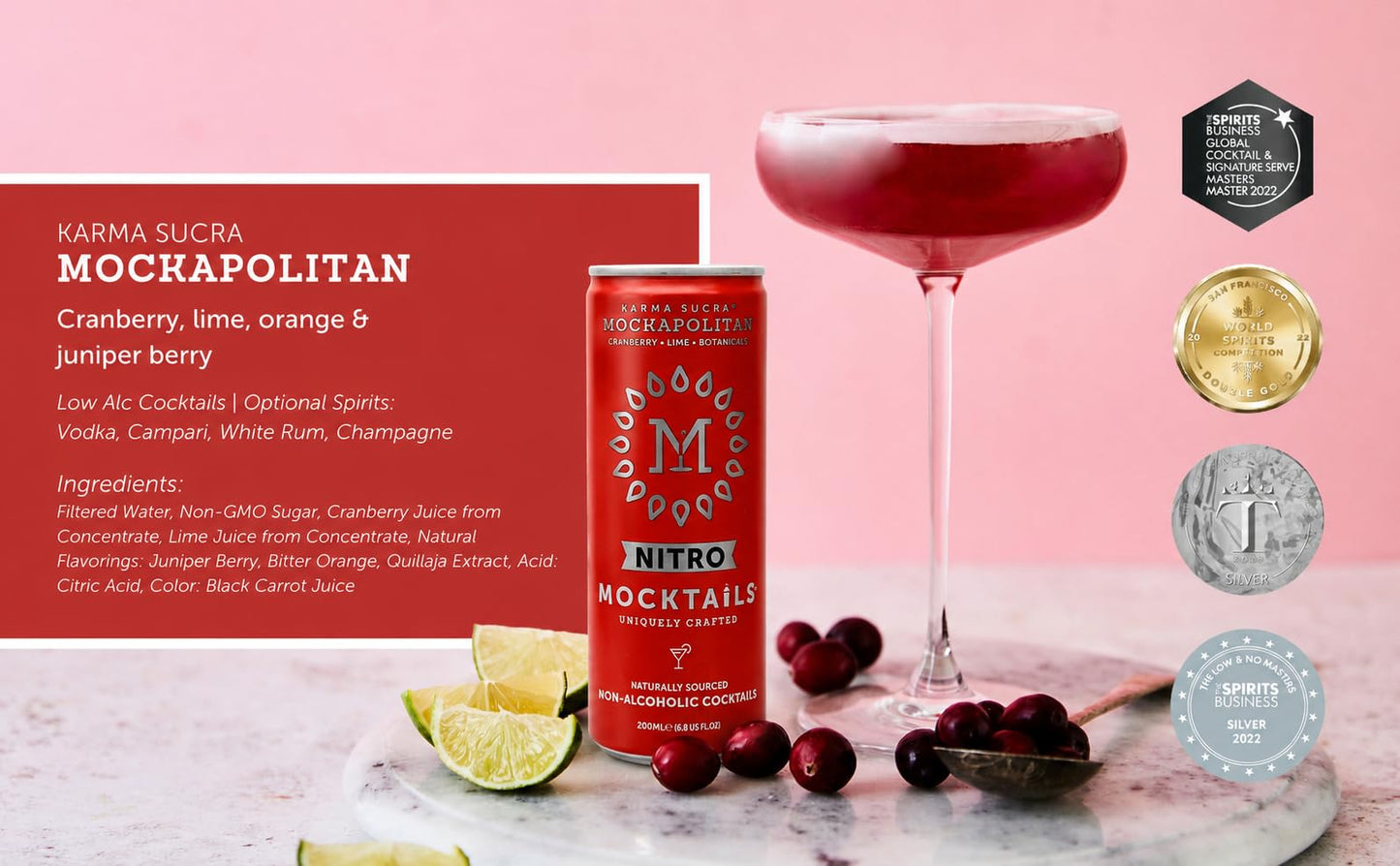 Nitro Mocktail Variety Pack Non Alcoholic Low Calorie Vegan Non GMO Canned Drinks 200ml Pack of 12