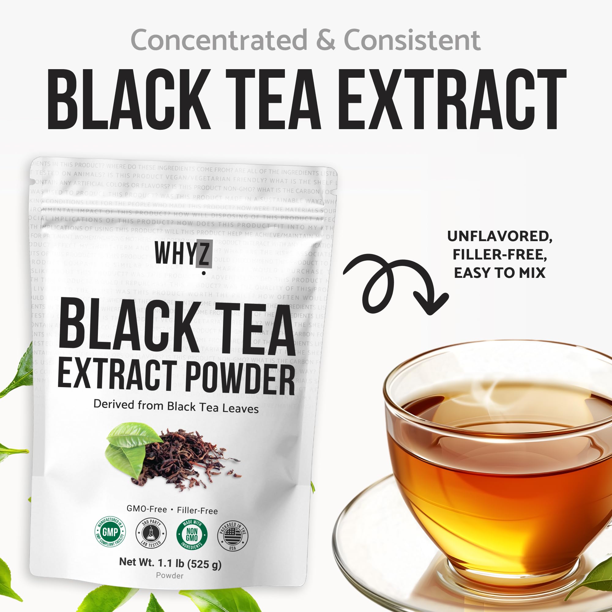 Instant Black Tea Powder Unsweetened Iced Tea Concentrate Hot & Cold Drink Mix