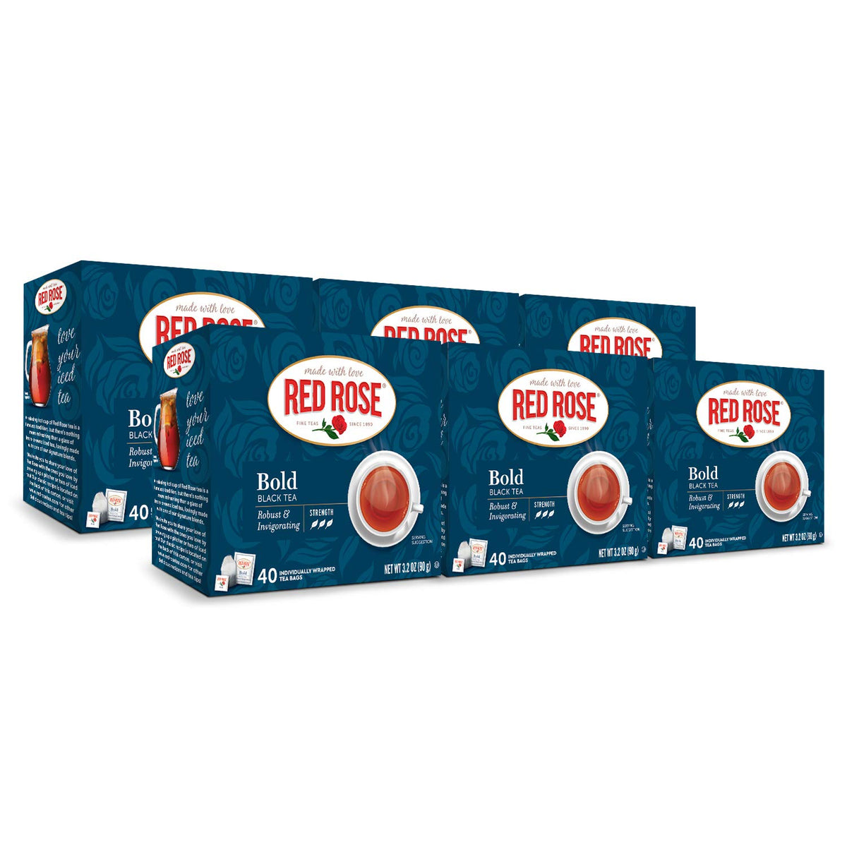 Bold Black Tea Strong Blend Individually Wrapped Tea Bags Caffeinated 40 Count Pack of 6