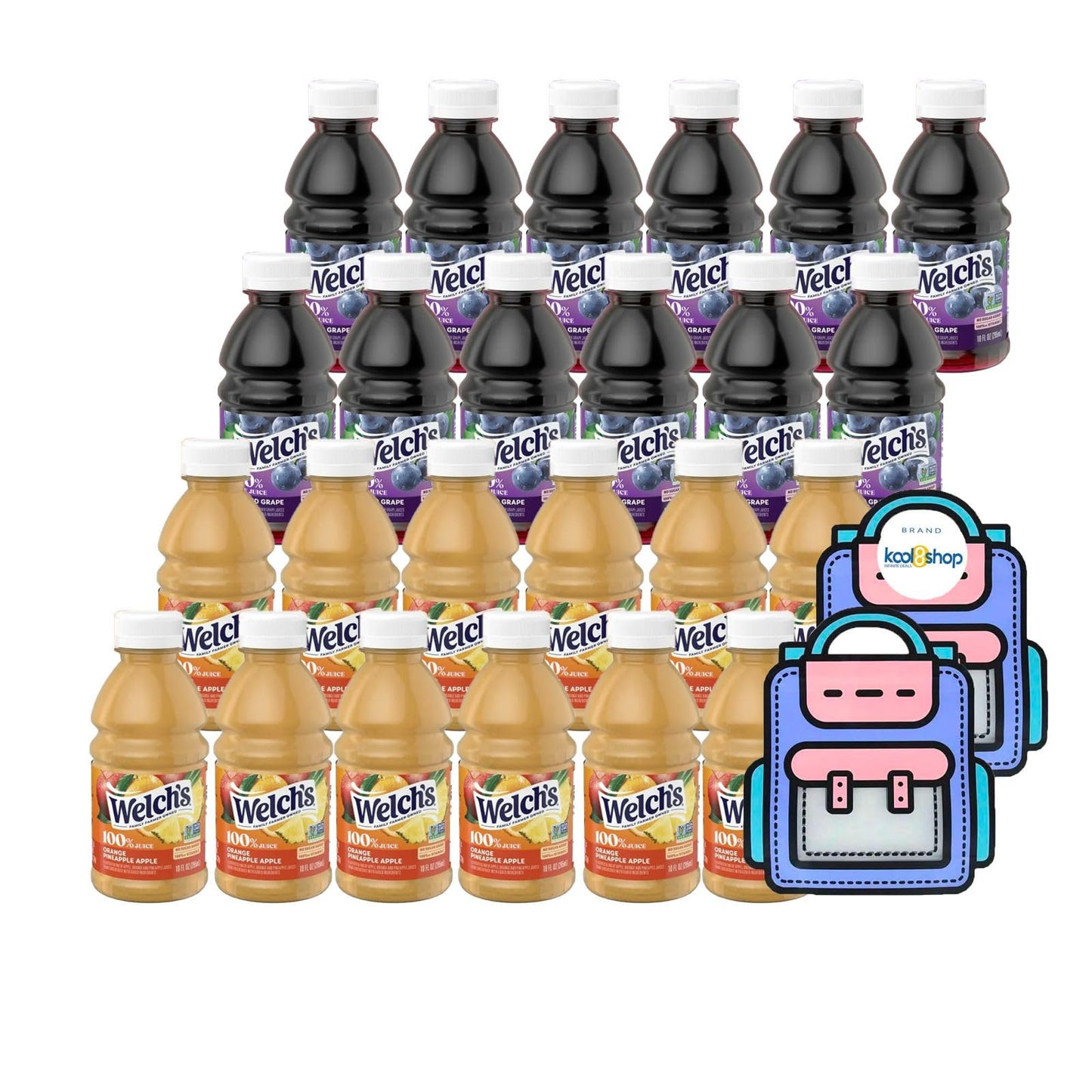 Juice Drink Bottle Variety Pack 10oz 24 Pack with Reusable Snack Bags Fruit Beverage Bottled Drinks