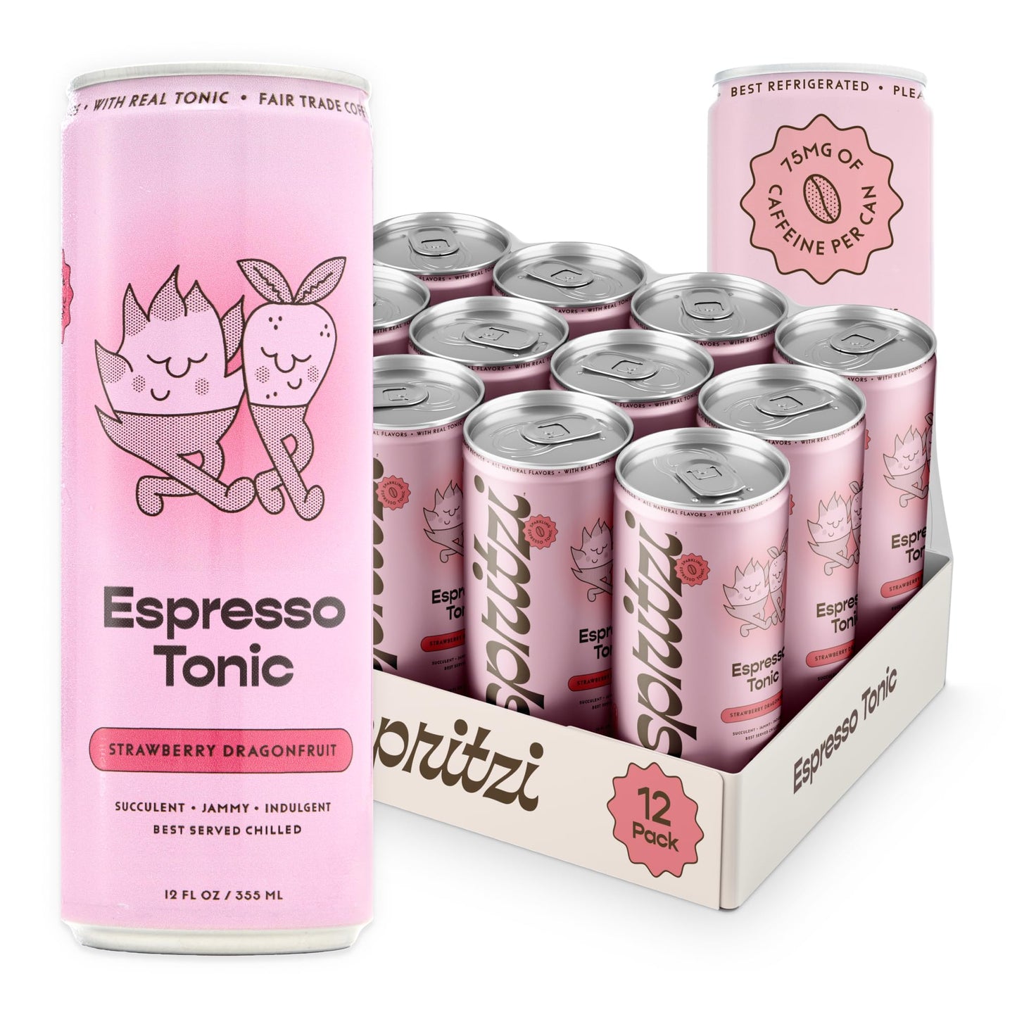 Sparkling Espresso Tonic Canned Coffee Drink Fair Trade Naturally Sweetened 12oz Pack of 12 75mg Caffeine 45 Calories