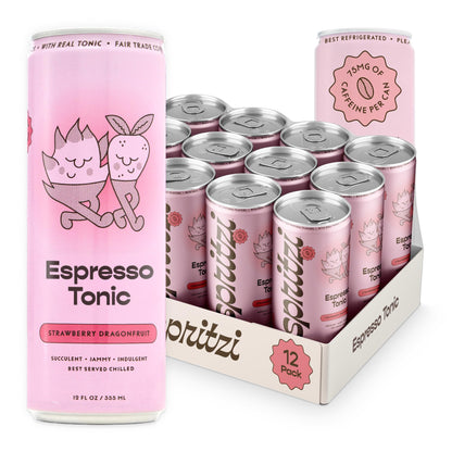 Sparkling Espresso Tonic Canned Coffee Drink Fair Trade Naturally Sweetened 12oz Pack of 12 75mg Caffeine 45 Calories