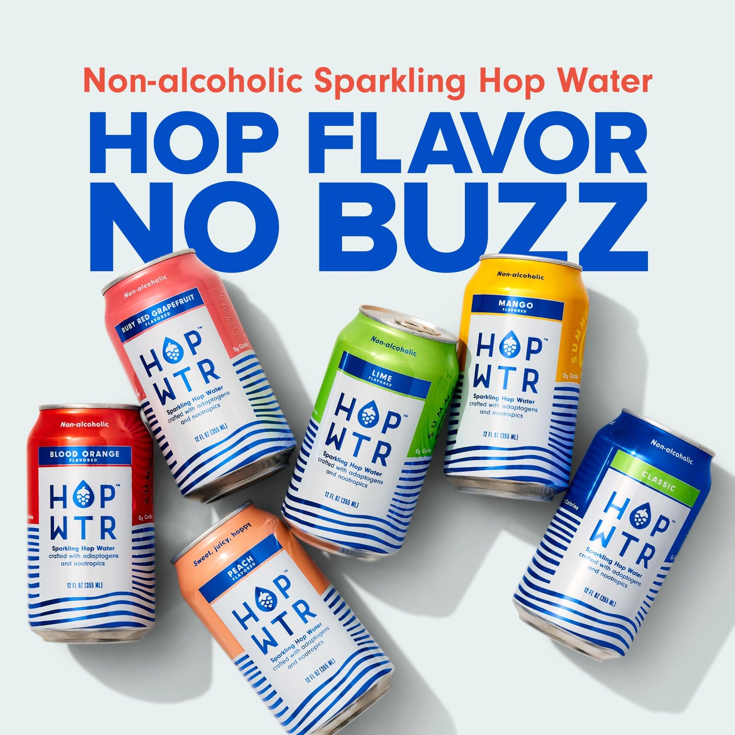 Sparkling Hop Water Variety Pack Sugar Free Low Calorie Non Alcoholic Drink 12oz Cans Pack of 12