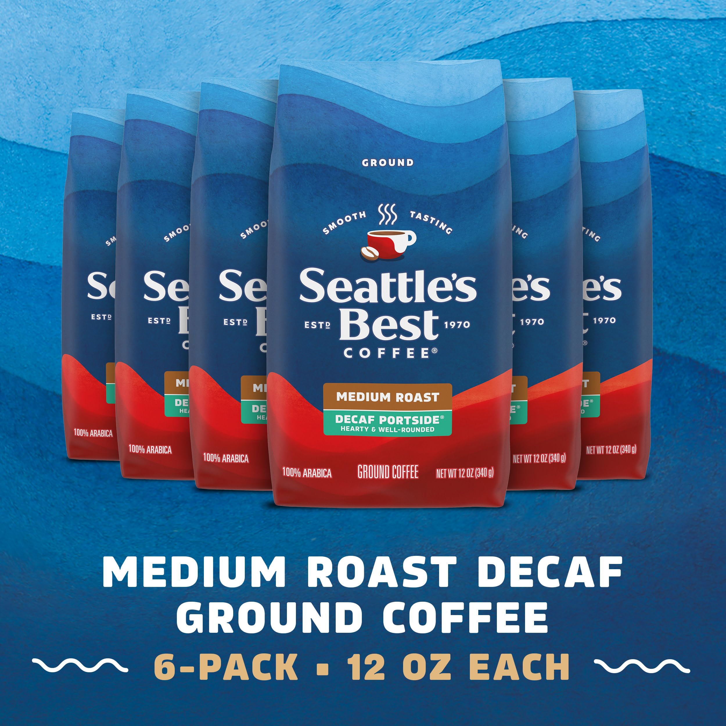 Decaf Medium Roast Ground Coffee Smooth Blend 12oz Bags Pack of 6