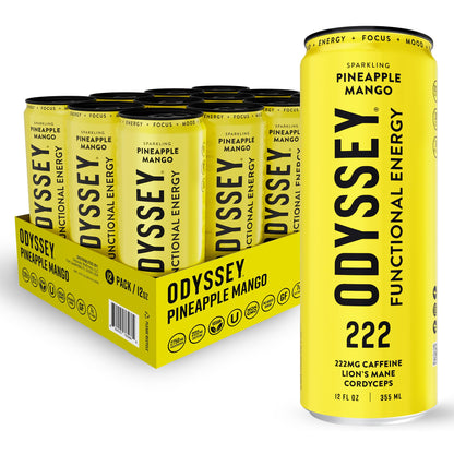 Functional Energy Drink Focus Cognition Mood Support Adaptogen Drink Green Tea Caffeine Lion’s Mane Cordyceps L Theanine Ginseng 12 Pack