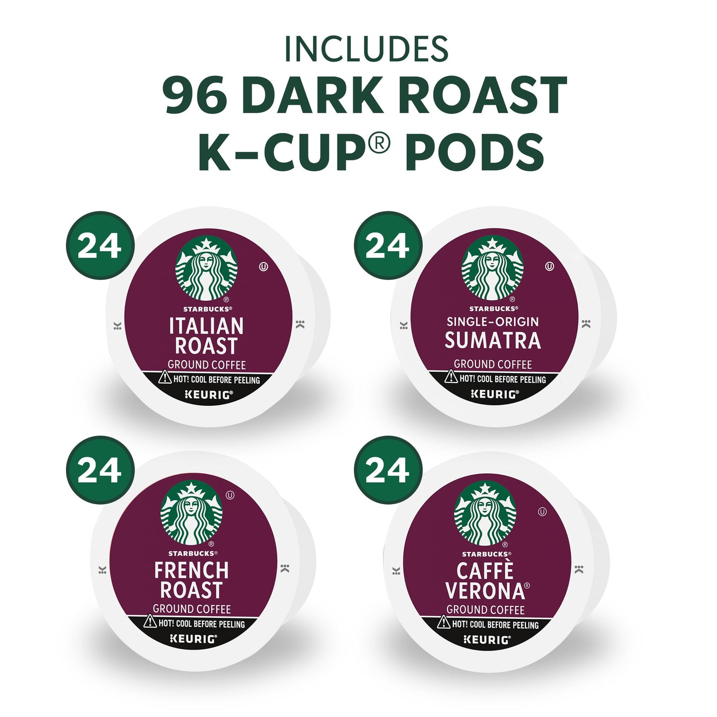Dark Roast Coffee K-Cup Pods Variety Pack Keurig Compatible 96 Count Hot or Iced Coffee