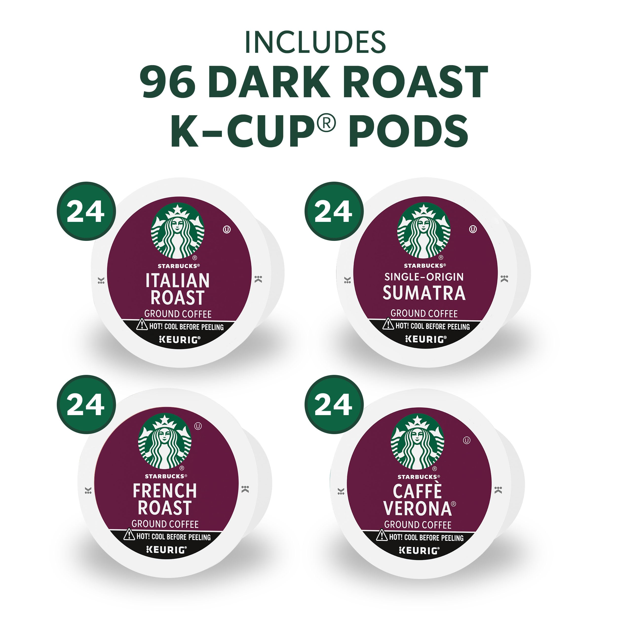 Dark Roast Coffee K-Cup Pods Variety Pack Keurig Compatible 96 Count Hot or Iced Coffee