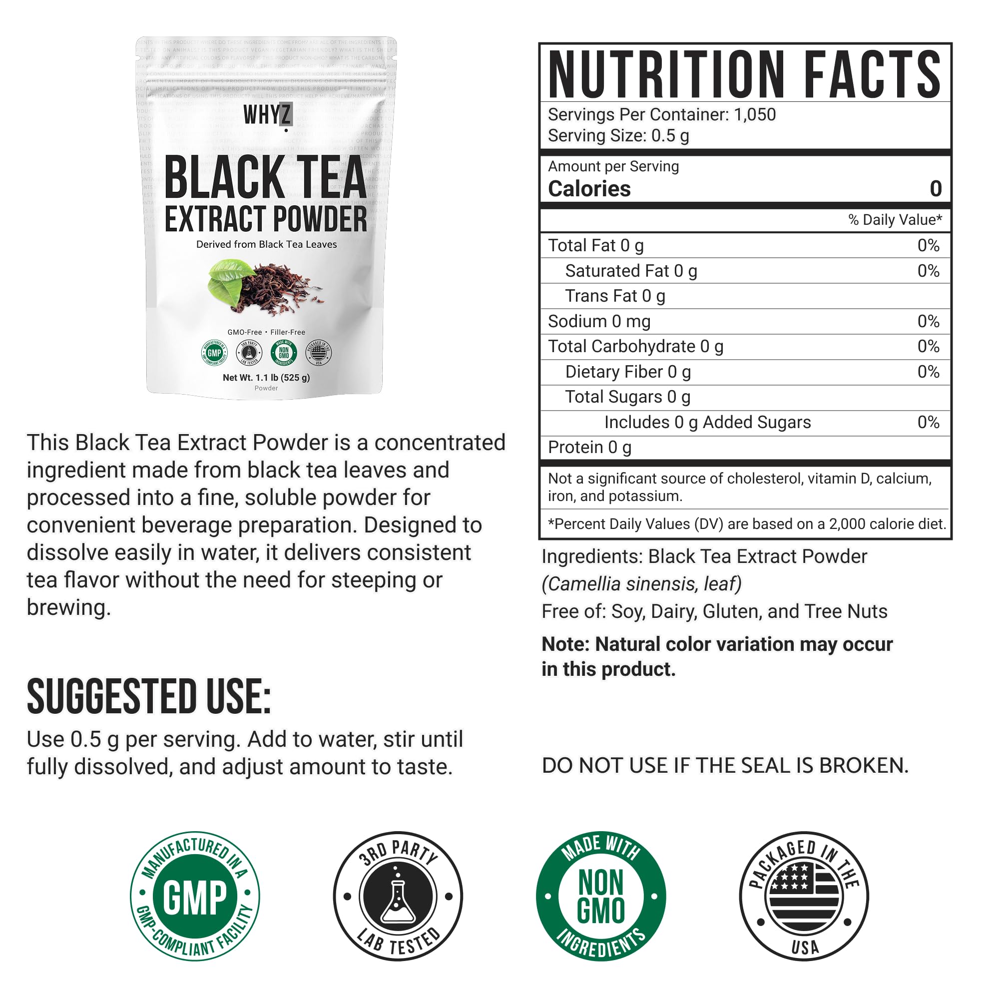 Instant Black Tea Powder Unsweetened Iced Tea Concentrate Hot & Cold Drink Mix