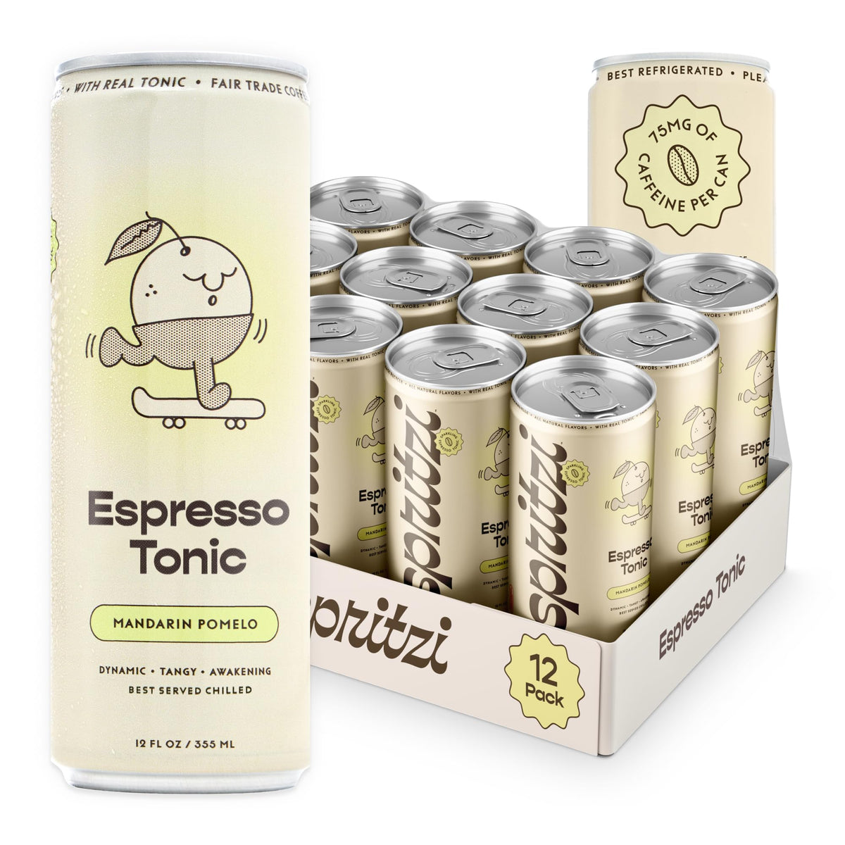 Sparkling Espresso Tonic Canned Coffee Drink Fair Trade Naturally Sweetened 12oz Pack of 12 75mg Caffeine 45 Calories