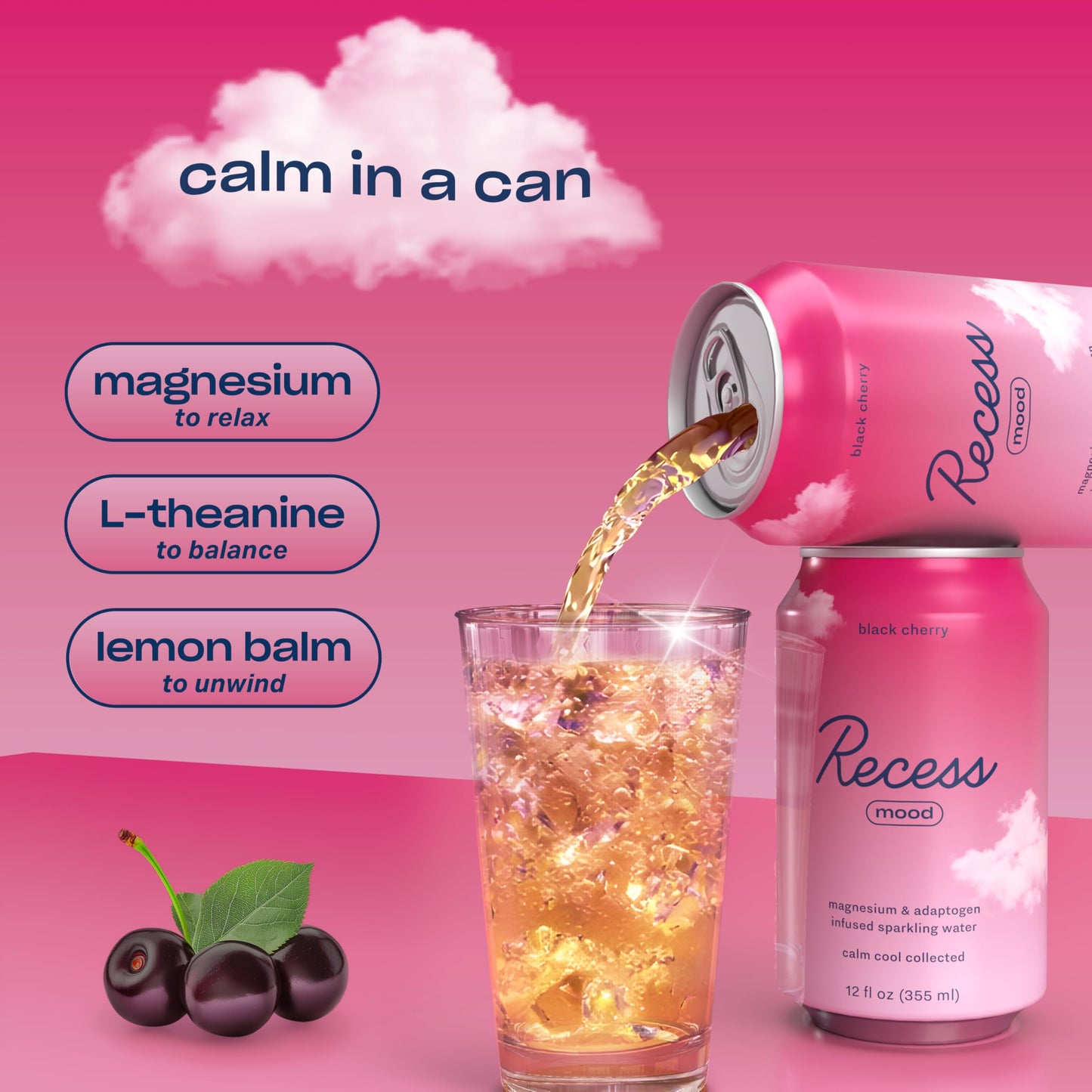 Recess Mood Magnesium Supplement Drink Calming Beverage, 12 Ounce, Pack of 12