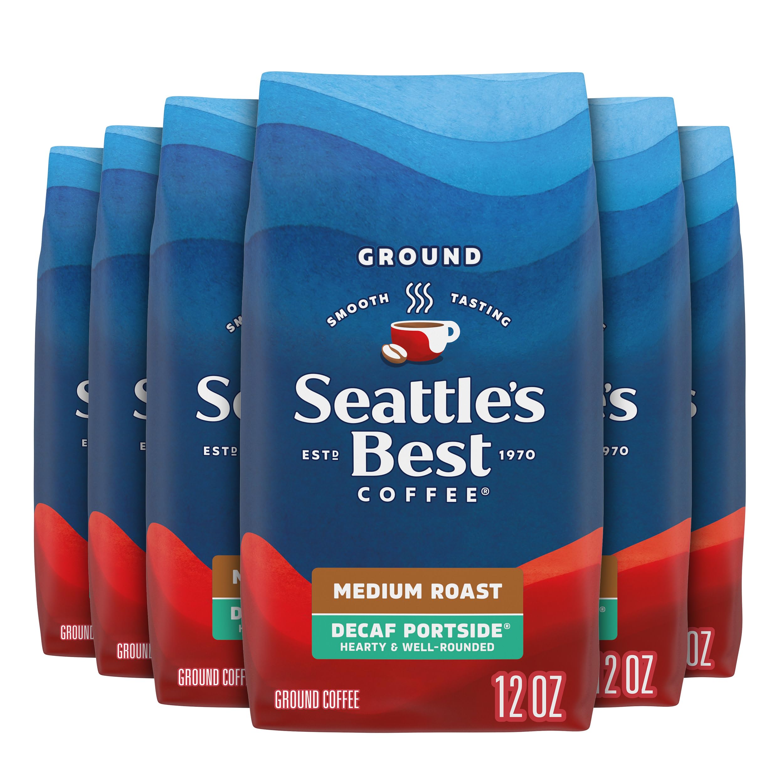 Decaf Medium Roast Ground Coffee Smooth Blend 12oz Bags Pack of 6