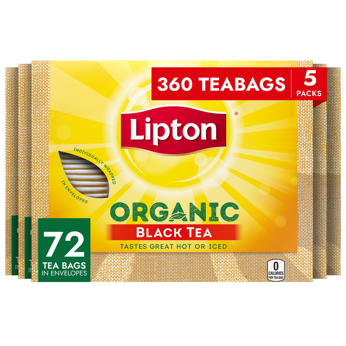 Organic Black Tea Bags Hot or Iced Heart Healthy Support 72 Count Pack of 5