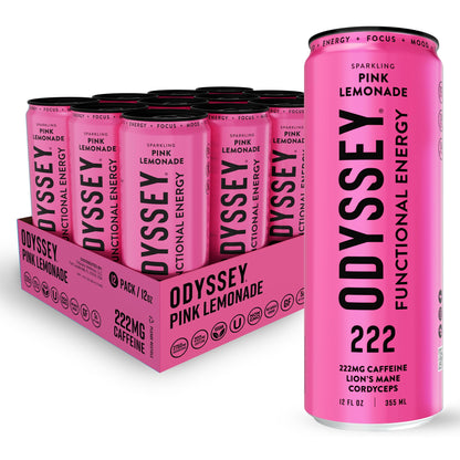 Functional Energy Drink Focus Cognition Mood Support Adaptogen Drink Green Tea Caffeine Lion’s Mane Cordyceps L Theanine Ginseng 12 Pack