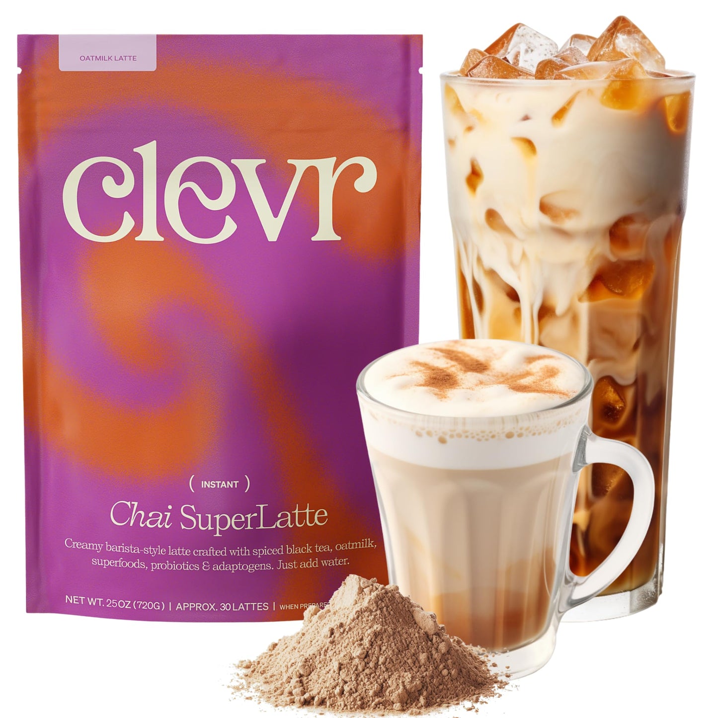 Instant Tea Latte Superfood Powder Blend with Oat Milk Lion’s Mane Reishi Mushroom 14 Servings