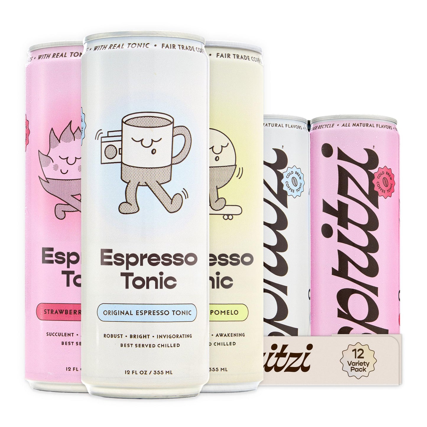 Sparkling Espresso Tonic Canned Coffee Drink Fair Trade Naturally Sweetened 12oz Pack of 12 75mg Caffeine 45 Calories