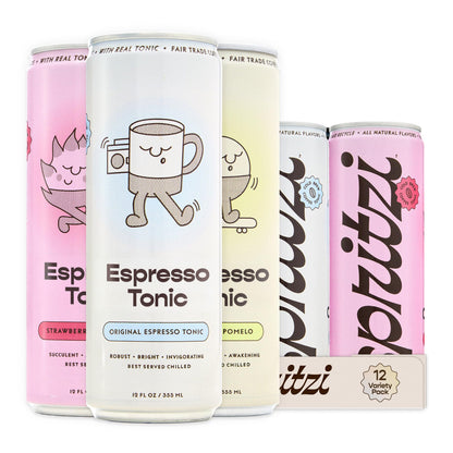 Sparkling Espresso Tonic Canned Coffee Drink Fair Trade Naturally Sweetened 12oz Pack of 12 75mg Caffeine 45 Calories