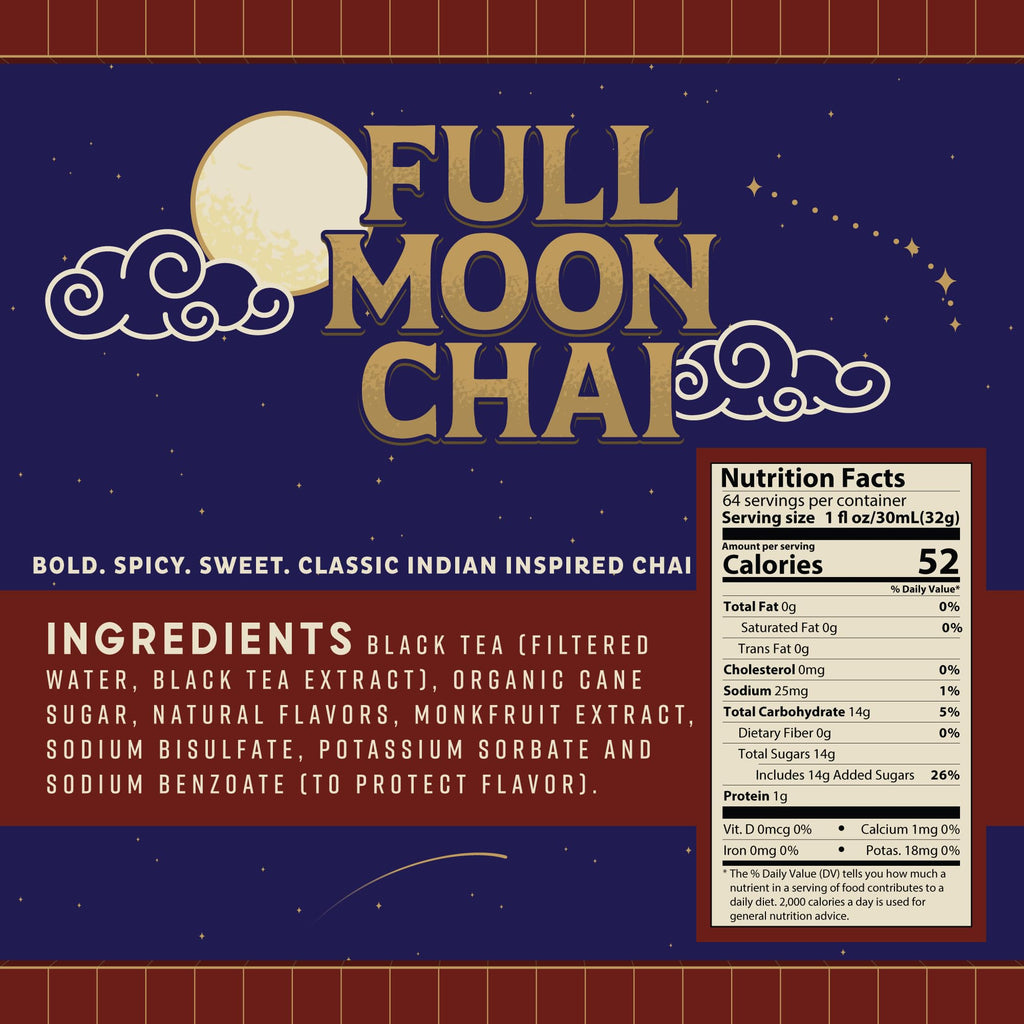 Full Moon Chai Tea Concentrate Classic Indian Style Organic Cane Sugar Natural Flavored Blend