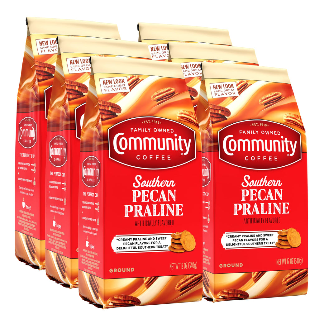 Southern Pecan Praline Flavored Medium Roast Ground Coffee 12oz Bags Pack of 6 72oz