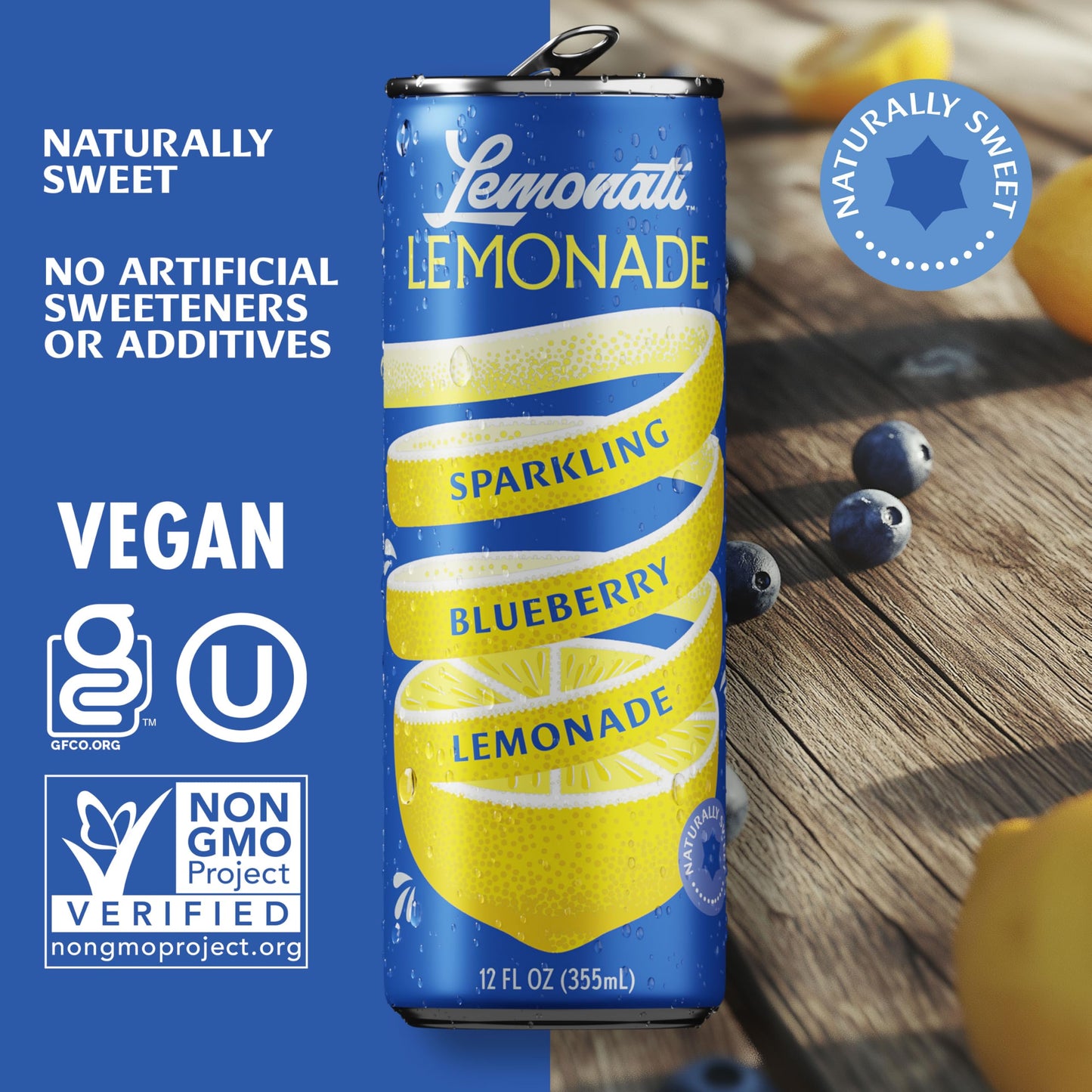 Sparkling Lemonade No Artificial Sweeteners Gluten Free Vegan Kosher Non GMO Slim Cans 12oz