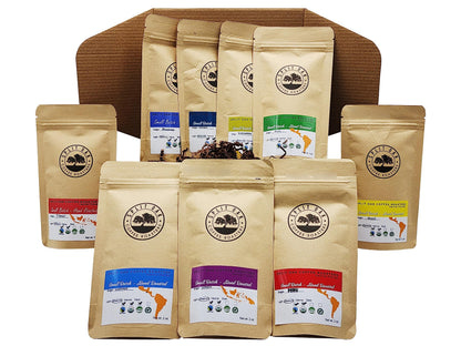 Global Coffee Gift Box Whole Bean Variety Pack Medium Roast 9 Coffees 2oz Bags USA Roasted