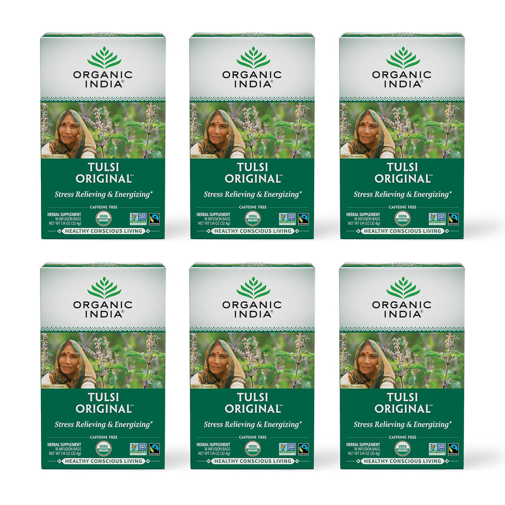 Organic Tulsi Herbal Tea Holy Basil Stress Relief Caffeine Free Immune Support Tea Bags 6 Pack