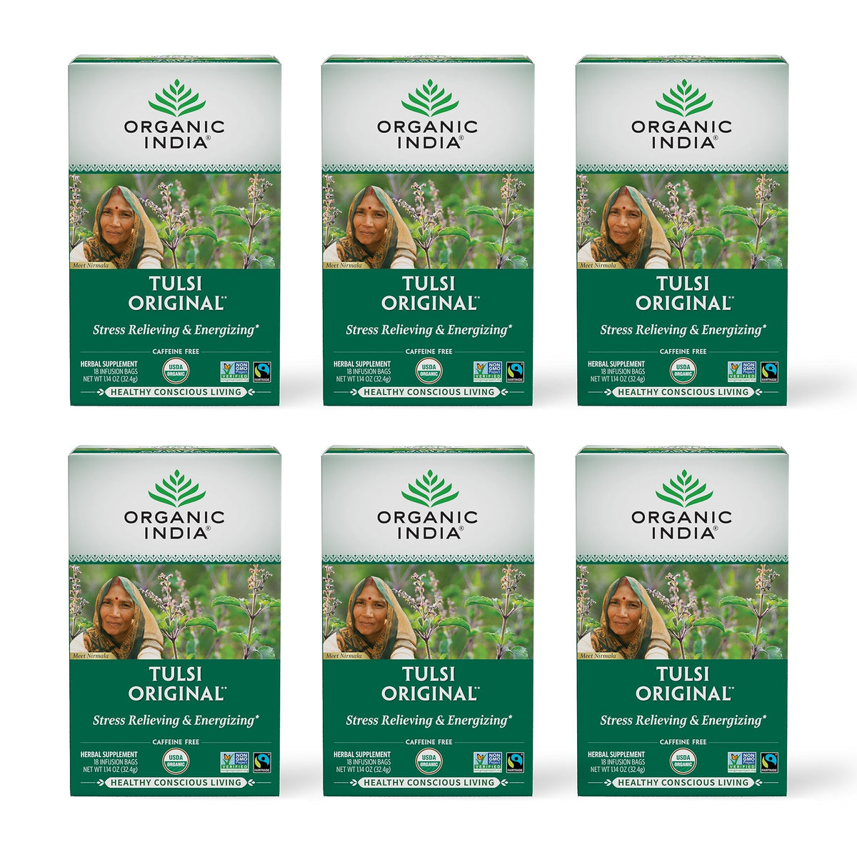 Organic Tulsi Herbal Tea Holy Basil Stress Relief Caffeine Free Immune Support Tea Bags 6 Pack