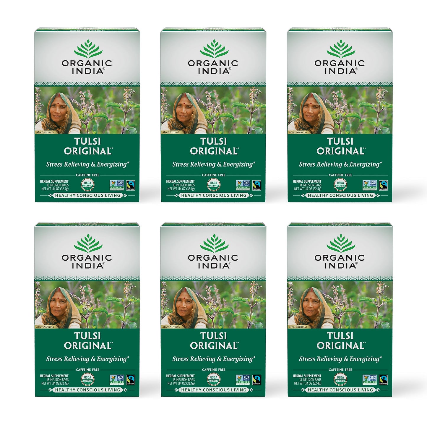 Organic Tulsi Herbal Tea Holy Basil Stress Relief Caffeine Free Immune Support Tea Bags 6 Pack