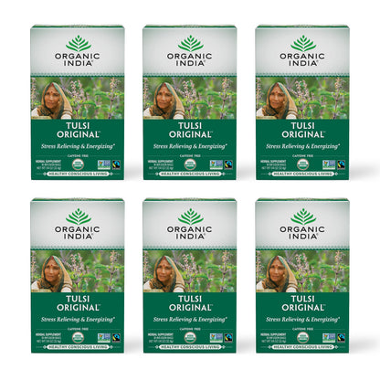 Organic Tulsi Herbal Tea Holy Basil Stress Relief Caffeine Free Immune Support Tea Bags 6 Pack